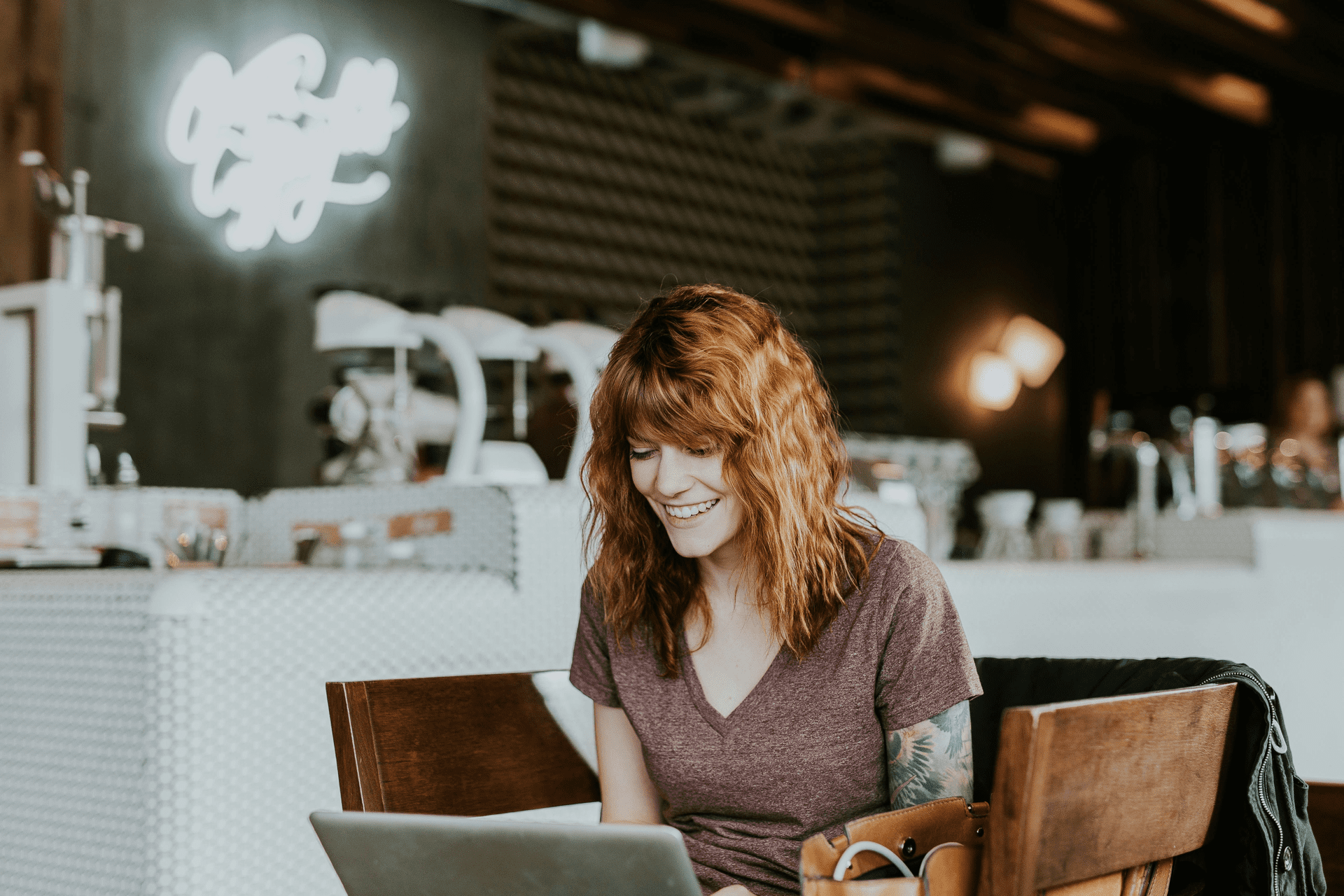 single employee working in cafe